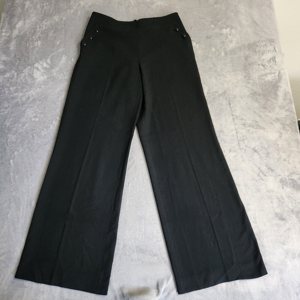 ESCADA Vintage Black 100% Virgin Wool Sailor Wide Leg Trousers 40 10 Old Money
